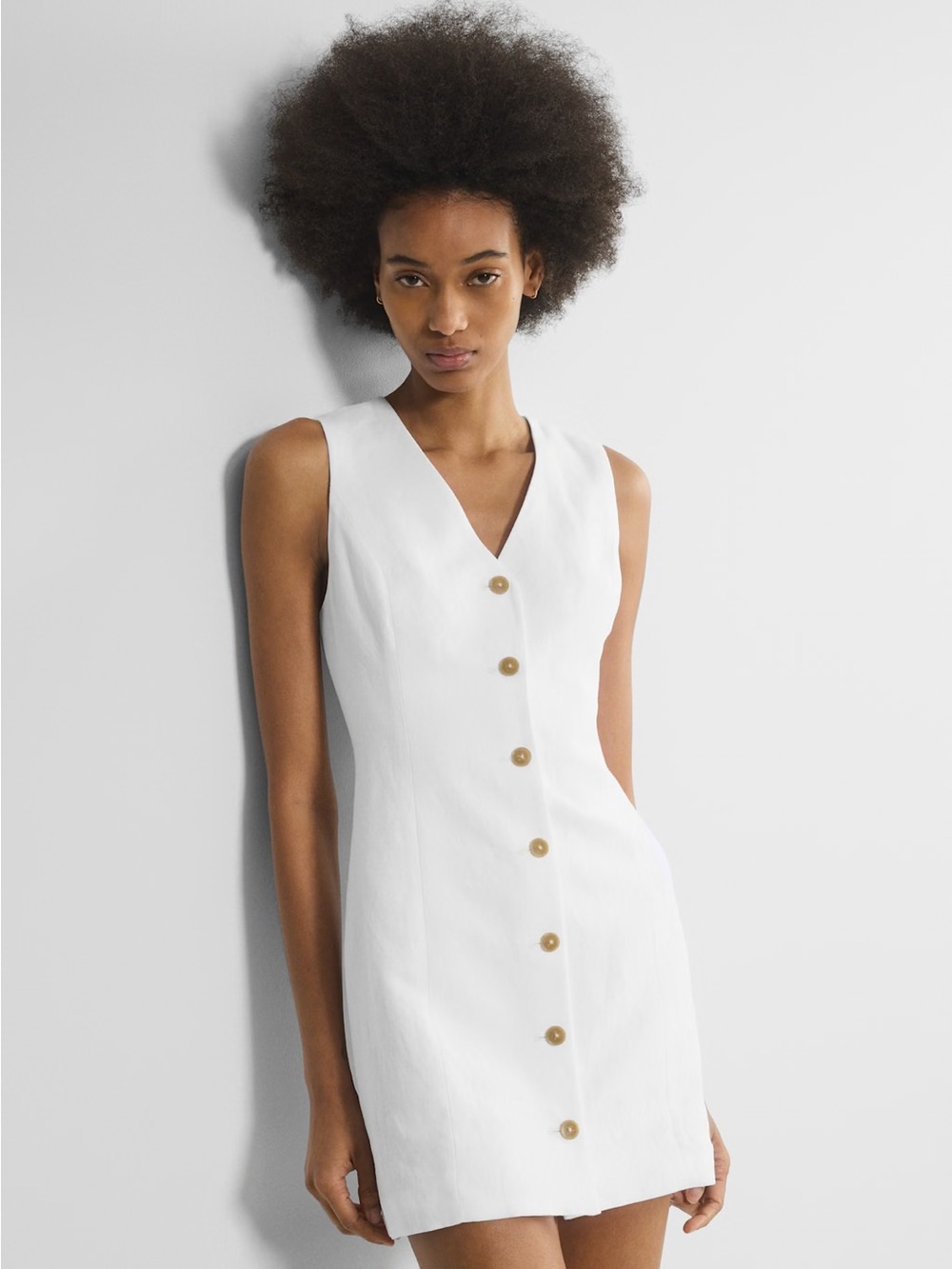 Wilfred Aria White Linen Vest Button Up Mini Dress